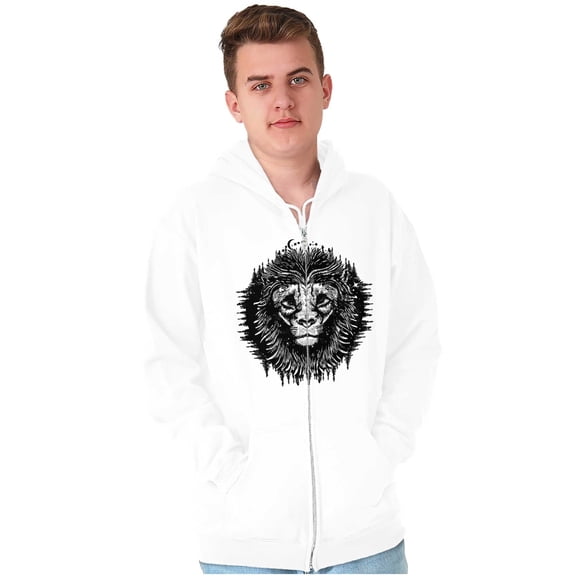 Lion Jungle Symbolic Spirit Animal Unisex Fleece Graphic Zip Up Hoodie Brisco Brands 2X