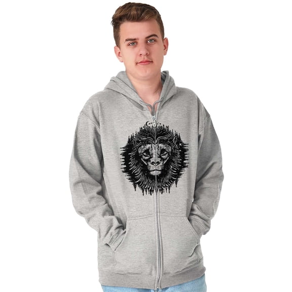 Lion Jungle Symbolic Spirit Animal Unisex Fleece Graphic Zip Up Hoodie Brisco Brands 4X