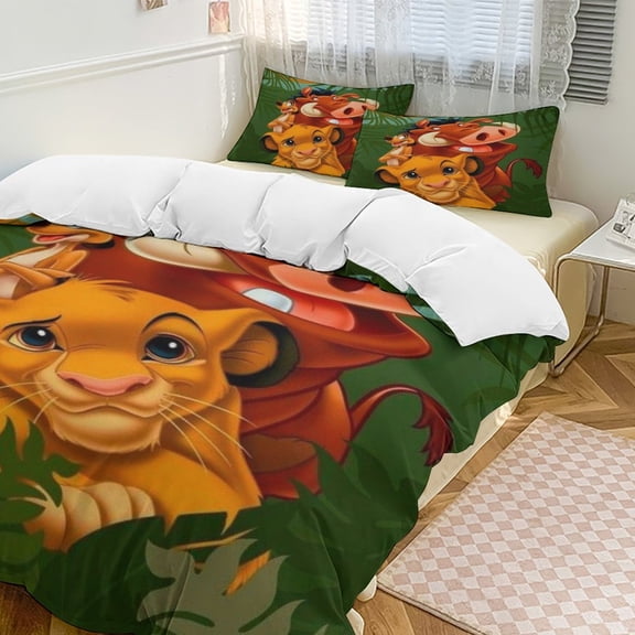 Lion Kin 3 Piece Comforter Bedding 1 Set Super Soft Quilt Cover with 2 Pillowcases Funny Merch Movie Fans Gifts for Girls Boys Kids Adults 90"×90"