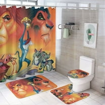 The Lion King 4 Piece Shower Curtain Set with Non-Slip Rugs, Toilet Lid Cover and Bath Mat, Cartoon Bathroom Decor Waterproof Shower Curtain with 12 Hooks, 72 x 72inch