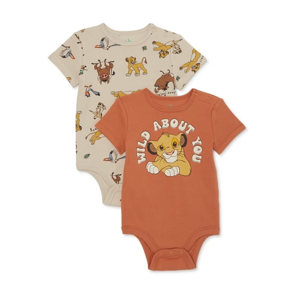 Lion King Baby Bodysuits with Short Sleeves, 2-Pack, Sizes 0/3M-24M