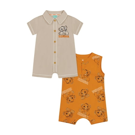 Lion King Baby Boy 2 Pack Rompers, Sizes 0/3 Months-24 Months