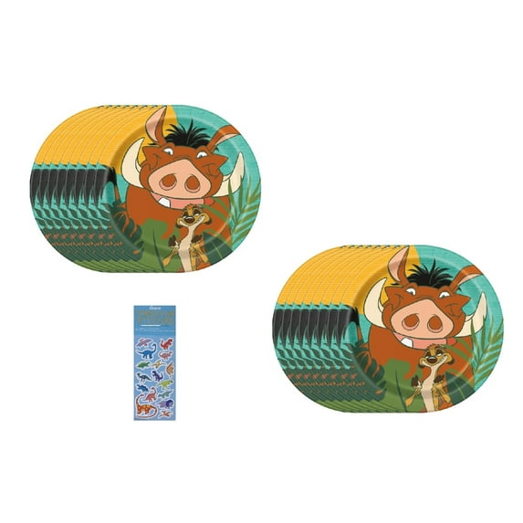 Lion King Birthday Baby Shower Party Supplies Bundle includes 16 Dessert Cake Plates and 1 Dinosaur Sticker Sheet