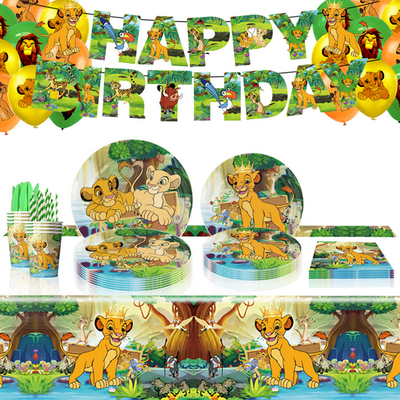 Lion King Birthday Party Decorations Tableware Set, Lion King Party Supplies Tableware - Lion King Tablecloth Flags Balloons Plates Napkins Cups and More Lion King Birthday Party Decorations