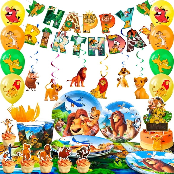 Lion King Birthday Party Supplies,117 Pcs Lion King Party Decorations & Tableware Set-Lion King Birthday Decorations Balloon Banner Plates Cups Tablecloth etc Lion King Themed Birthday Party Supplies