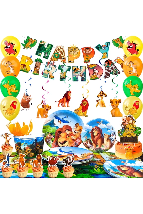 Lion King Birthday Party Supplies, Lion King Party Decorations & Tableware Set-Lion King Birthday Decorations Balloon Banner Plates Cups Tablecloth etc Lion King Themed Birthday Party Supplies