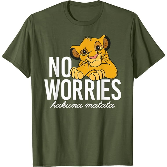 Lion King Classic No Worries Simba DTG Print Unisex T-Shirt,Military Green Color,Size 4XL