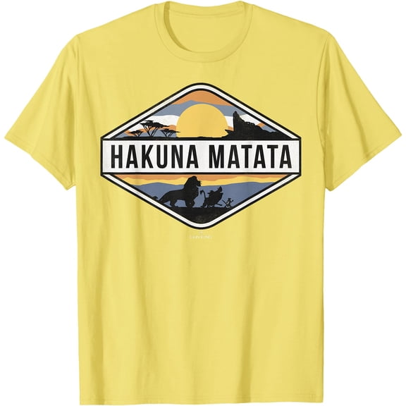 Lion King Hakuna Matata Sunset Graphic DTG Print Unisex T-Shirt,Cornsilk Color,Size L