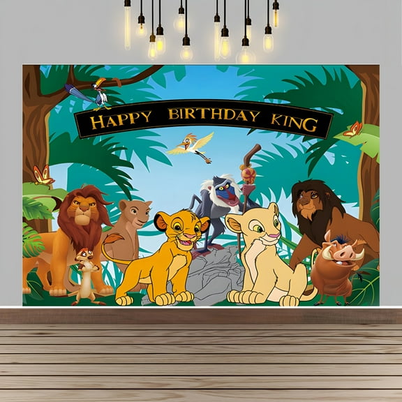Lion King Happy Birthday Anime Cartoon Theme Backdrops Banner Birthday Party Decor Supplies(5x3ft)