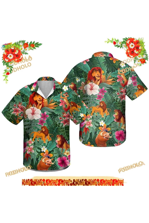 Lion King Hawaiian Aloha Shirt ,simba Pumbaa Timon Pineapple 3D Shirt