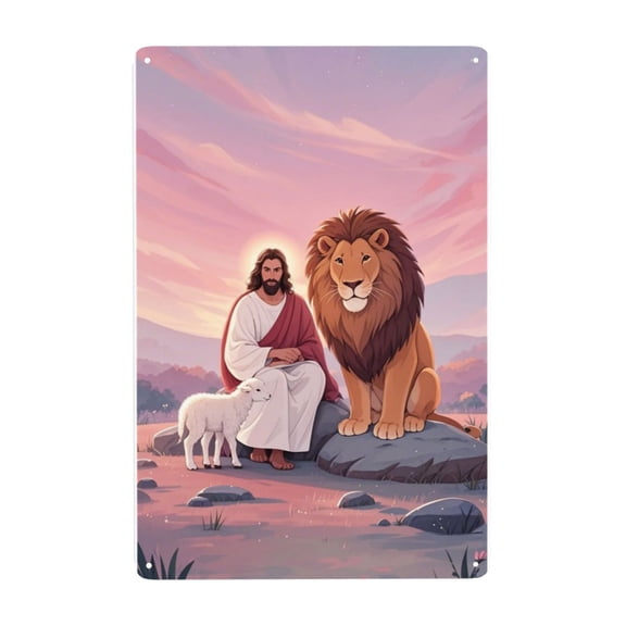 Lion King Jesus Holy Light Wall Decor Funny Tin Signs Steampunk Decor Wall Art Metal Sign Bar Decorations Art Poster 12 X 8 Inch