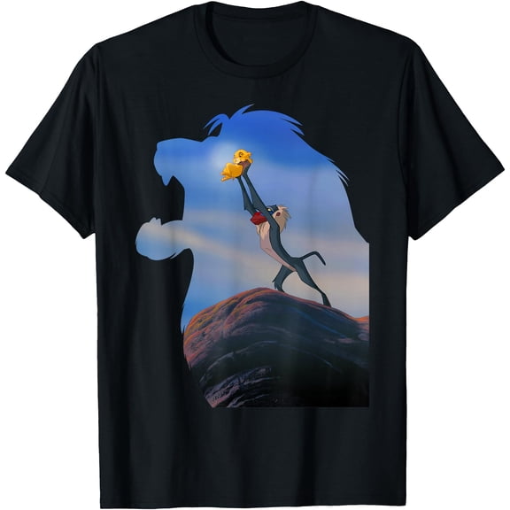 Lion King Mufasa Silhouette Pride Rock Rafiki Simba DTG Print Unisex T-Shirt,Black Color,Size M