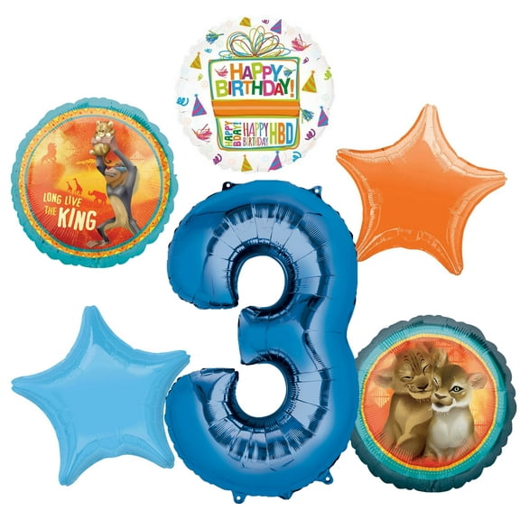 Lion King Party Supplies 3rd Birthday Balloon Bouquet Decorations - Blue Number 3