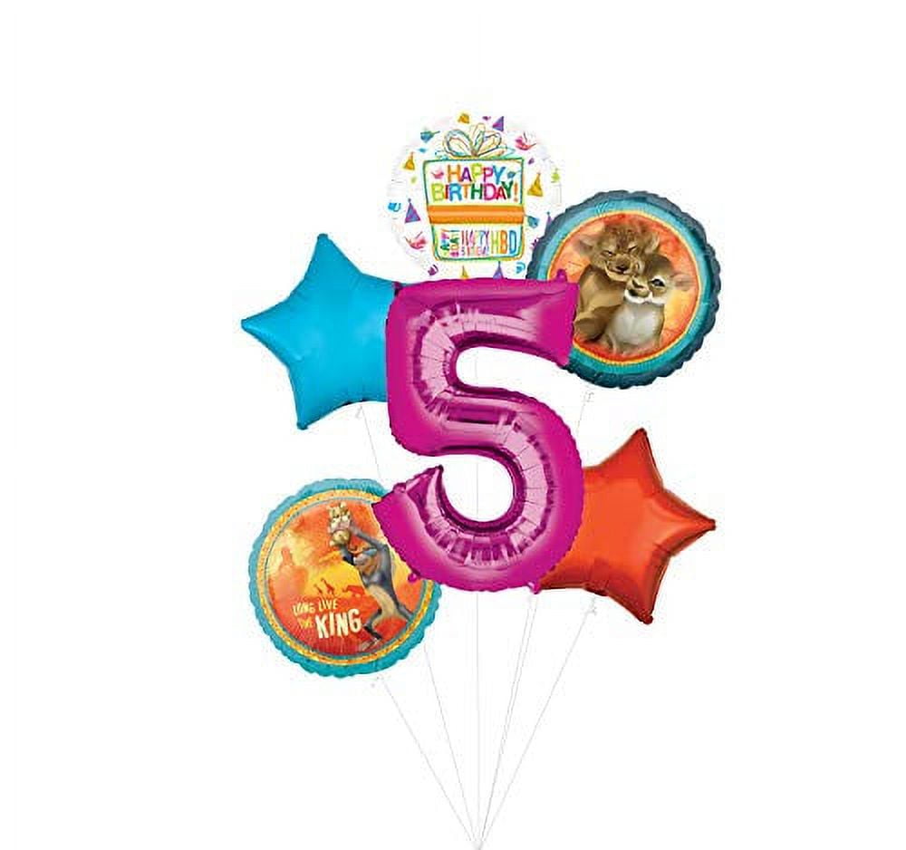 THE LION KING Lion King Party Supplies 5th Birthday Balloon Bouquet Decorations - Pink Number 5
