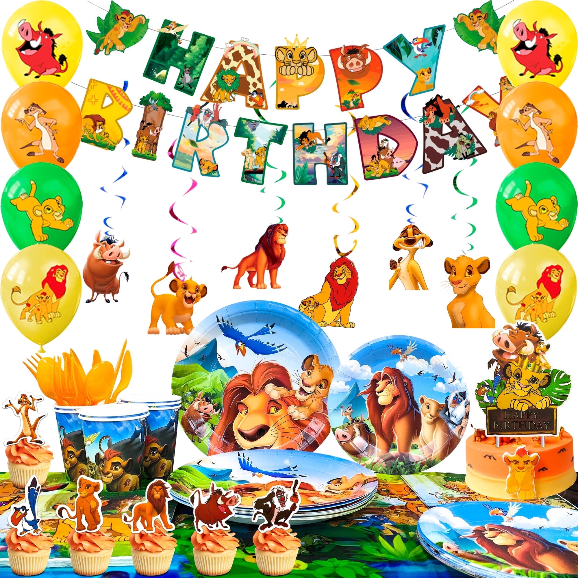 The Lion King Party Supplies, 117pcs The Lion King Birthday Decorations&The Lion King Birthday Tableware Set - Balloons Banner Plates Napkins etc The Lion King Birthday Party Supplies