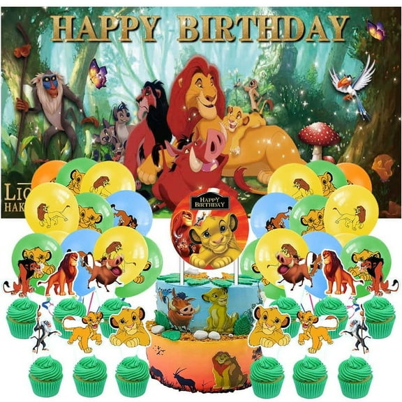 Lion King Party Supplies Decor Kit Latex Balloons Birthday Cake Topper Banner Backdrop Decorations