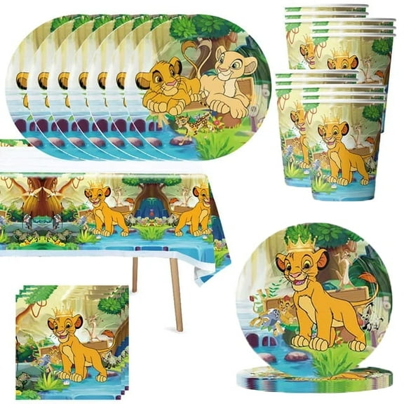 Lion King Party Supplies - Lion King Theme Tableware The set includes 9 inch plates, 7 inch plates,, Tablecloth, Napkins,Cups For irthday party Decoration, Cartoon Themed Event