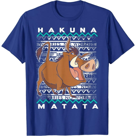 Lion King Pumba Ugly Christmas Holiday DTG Print Unisex T-Shirt,Royal Blue Color,Size YS