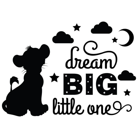 The Lion King Quotes Wall Decal - Dream Big Little One | 20" x 20" DIY Little Simba Night Sky Design Home Art Vinyl Adhesive Decor Stick And Peel Removable Kids Bedroom Living Room Decoration Sticker