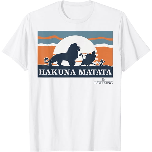 Lion King Retro Hakuna Matata Trio Silhouette DTG Print Unisex T-Shirt,White Color,Size XL