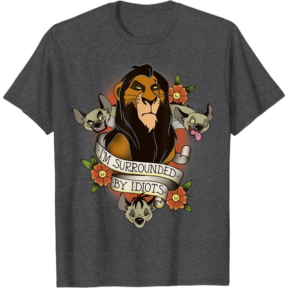 Lion King Scar and Hyenas I'm Surrounded By Idiots DTG Print Unisex T-Shirt,Dark Heather Grey Color,Size L