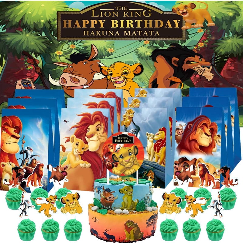 Lion King Simba Goodie Bags Treat Candy Decorations Party Favor Supplies Birthday Cake Topper Backdrop Banner