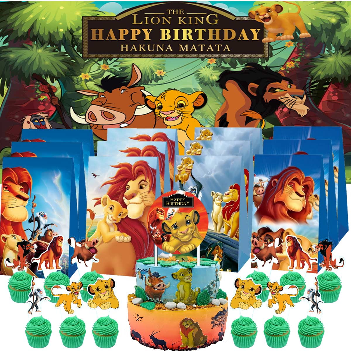 Lion King Simba Party Favor Bags Goodie Treat Decorations Candy Supplies Birthday Cake Topper Backdrop Banner