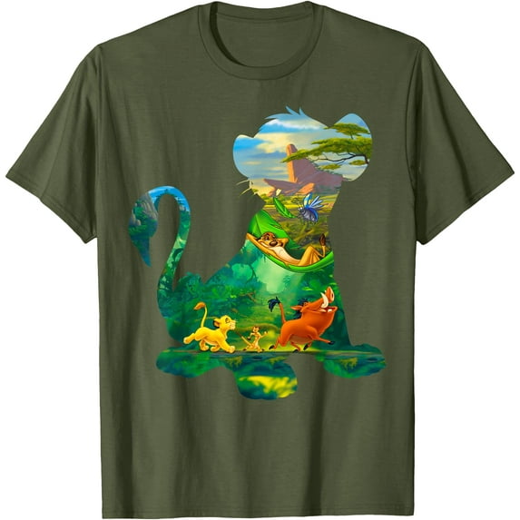 Lion King Simba Silhouette Graphic DTG Print Unisex T-Shirt,Military Green Color,Size M