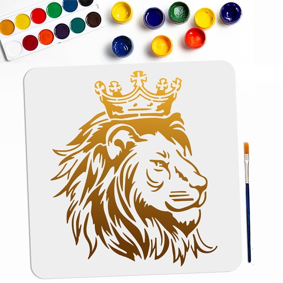 Lion King Stencil 11.811.8inch Large Majestic Lion Head Stencil with Paint Brush Royal African Wild Animal King Template