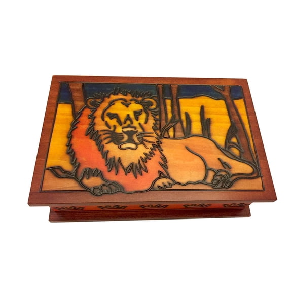 Lion King Wooden Puzzle Box Polish Handmade Secret Opening Box Lion Trick Keepsake