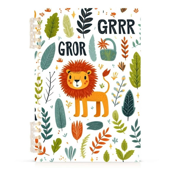 Lion Leaves Branches Notebooks 1-subject Journal 60 Sheets A5 College Ruled Paper Detachable Ring 8.3"x5.7"