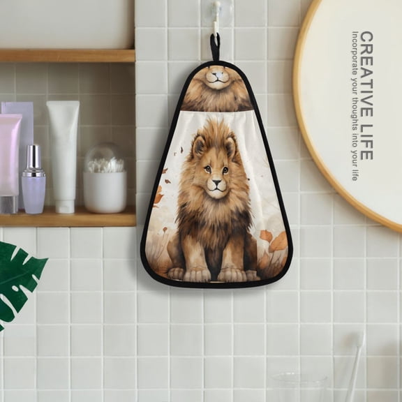 Lion Leaves Browm Hanging Towel Kitchen Hand Towel Bathroom Absorbent Towel Machine Washable Quick Dry Dishcloths
