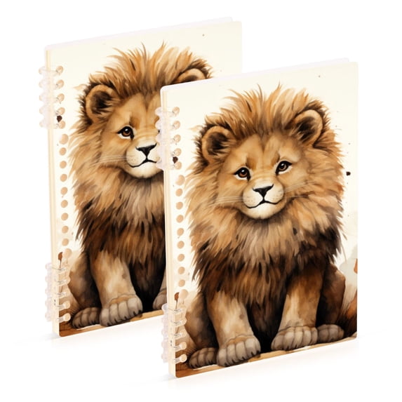 Lion Leaves Browm Ring Binder Notebook Journey Note Diary College Ruled Spiral Notebook Study Loose Leaf Paper A5 60 Pages