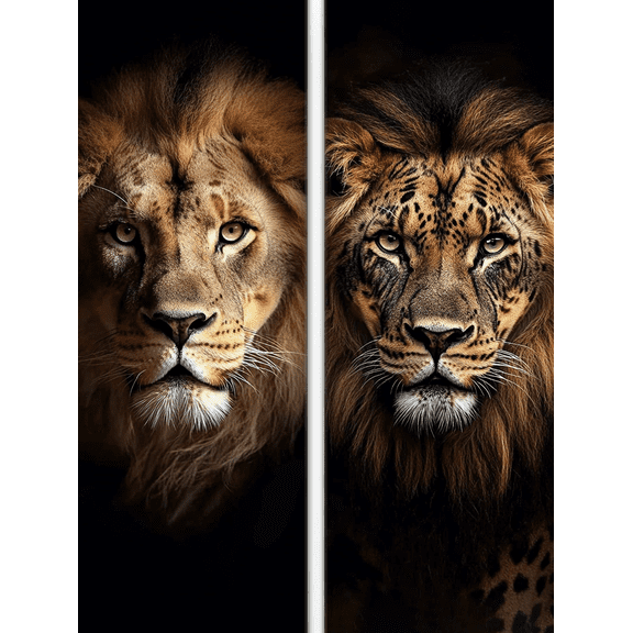 Lion Leopard Face Decorative Painting/Canvas Art Suitable for Living Room Bedroom Office Study Dining Room Hallway Den Man Cave and Home Decor.