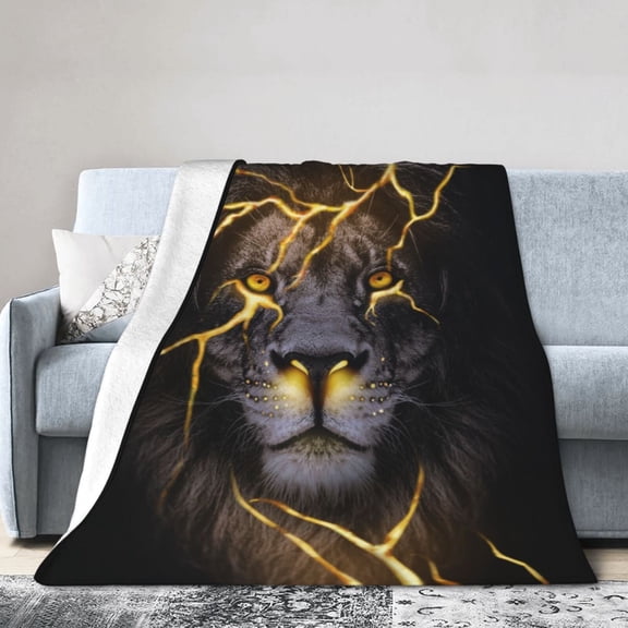 Lion Lighting Blanket, Gifts for Men Women, Lightweight Cozy Warm Flannel Blankets Throw for Home Decor Bed Couch,50"X40"
