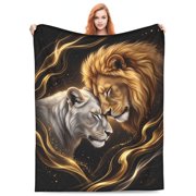 Lion and Lioness Blanket, Lions Decor Animal Print Throw Blanket, Gifts for Girls Boys Kids Adults Women and Men, Warm Soft Plush Lightweight Flannel Blanket for Couch and Bedding 50x40