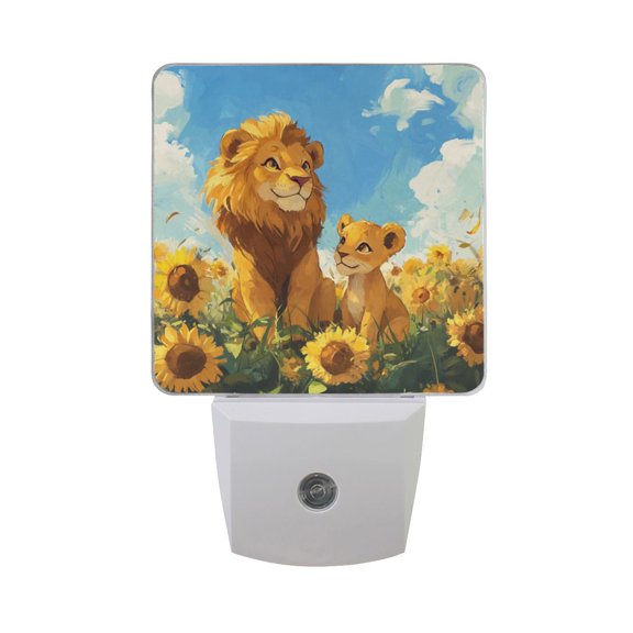 Lion Little Lion Sunflowers Clouds LED Night Light with Smart Sensor Plug Into Wall Dusk to Dawn 2 packs
