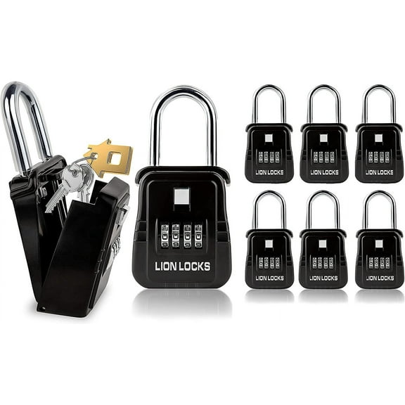 Lion Locks 1500 Key Storage Realtor Lock Box with Set-Your-Own Combination, (6 Pack, Black)