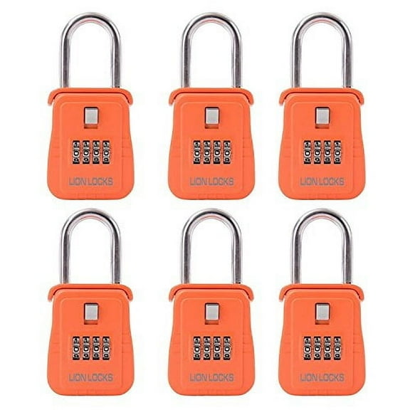 Lion Locks 1500 Key Storage Realtor Lock Box with Set-Your-Own Combination, (6 Pack, Orange)