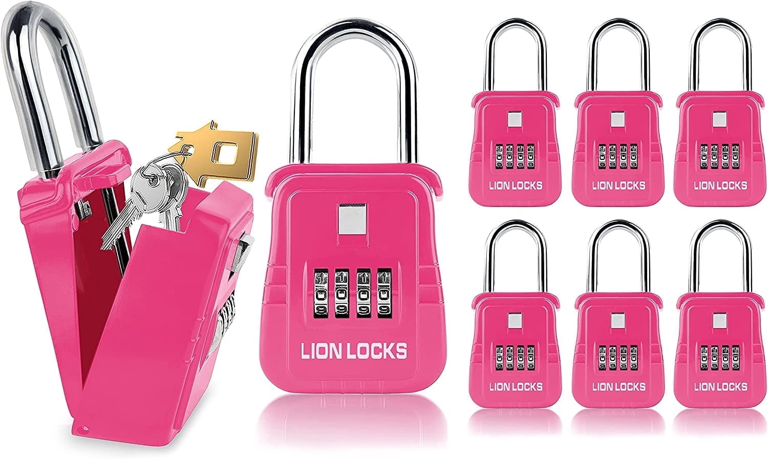 Lion Locks 1500 Key Storage Realtor Lock Box with Set-Your-Own Combination, (6 Pack , Pink)