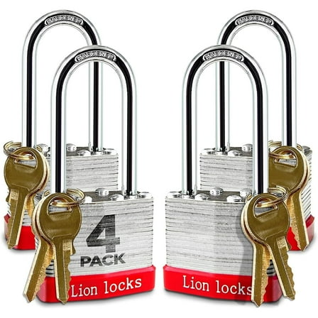 Lion Locks 5RLS Keyed-Alike Padlock, 1-9/16-inch Wide 2-inch Shackle (Pack of 4)
