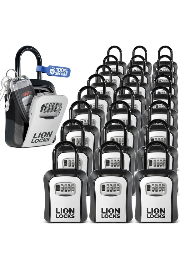 Key Lock Box - 24 Pack, Small Lock Box with Custom Code, Outdoor Key Safe, Hide-a-Key Lock Box for Real Estate, Airbnb, Construction, Grey