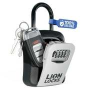 Lion Locks Key Lock Box, 4 Digit Combination Lock Box with Removeable Shackle - Lockbox for Keys Outdoor, Waterproof, Portable (Gray, 1 Pack)