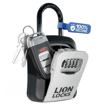 Lion Locks Key Lock Box, 4 Digit Combination Lock Box with Removeable Shackle - Lockbox for Keys Outdoor, Waterproof, Portable (Gray, 1 Pack)