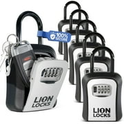 Lion Locks Key Lock Box - 6 Pack, Small Lock Box with Custom Code, Outdoor Key Safe, Hide-a-Key Lock Box for Real Estate, Airbnb, Construction, Grey