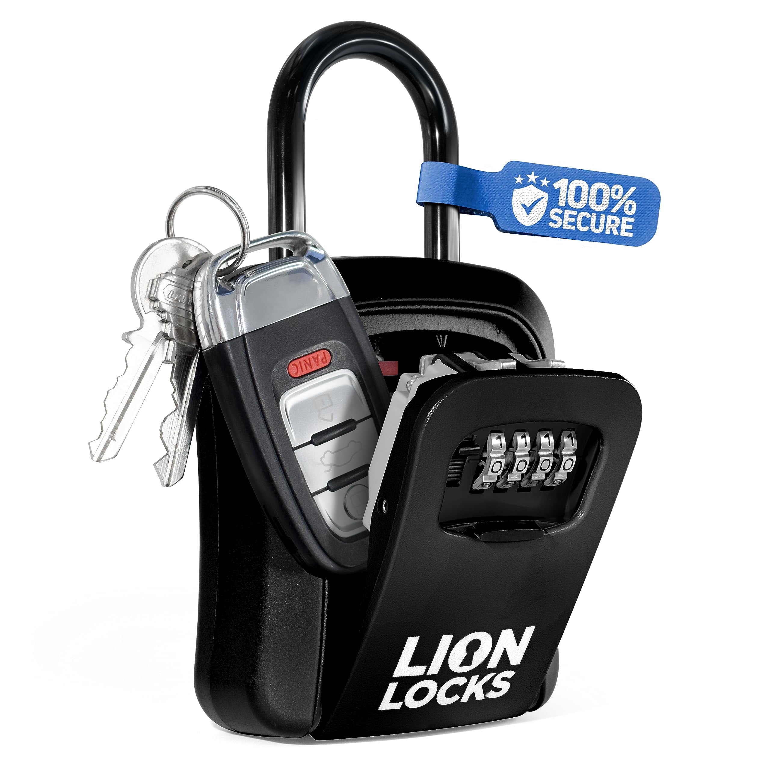 Lion Locks Key Lock Box, Small Lock Box with Custom Code, Outdoor Key