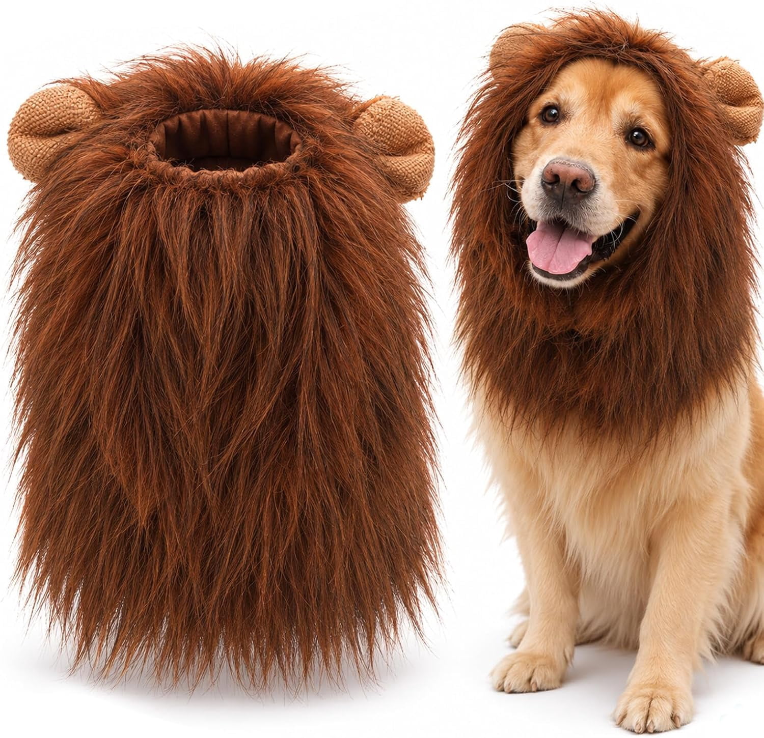 Lion Mane For Dog Costume, Realistic Lion Mane With Ears For Large Dogs ...