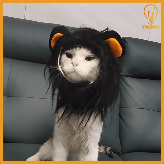 Lion Mane Pet Costume Wig Hat for Cats Dogs Funny Halloween Cosplay YingMart Outfit (Black, M)