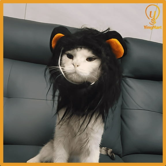 Lion Mane Pet Costume Wig Hat for Cats Dogs Funny Halloween Cosplay YingMart Outfit (Black, S)