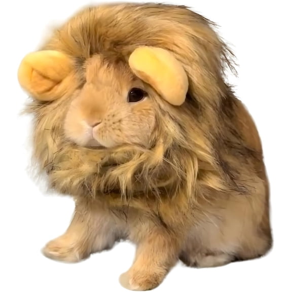 Lion Mane Wig for Rabbit Cat Halloween Costume Adjustable Pet Hat Lion Hair Cap Headwear Rabbit Clothing Accessories Cosplay Outfit Photo Shoot for Bunny Kitten Puppy Dog (Brown, Medium)